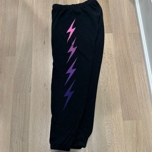 Aviator Nation Black Joggers with Pink and Purple Lightning